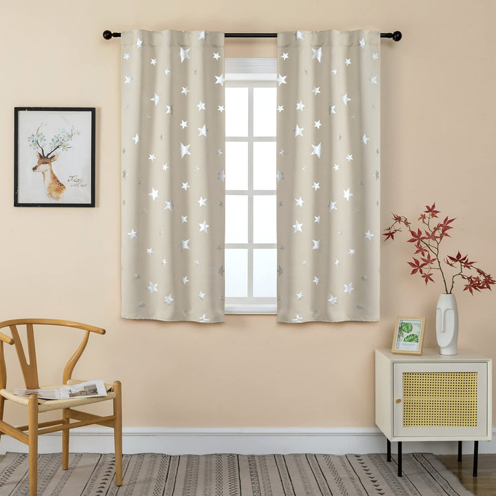 GIRASOLE HOME® Paar Verdunkelungsvorhänge weich gemustert, Sterne, weich, für Innenräume mit Tasche