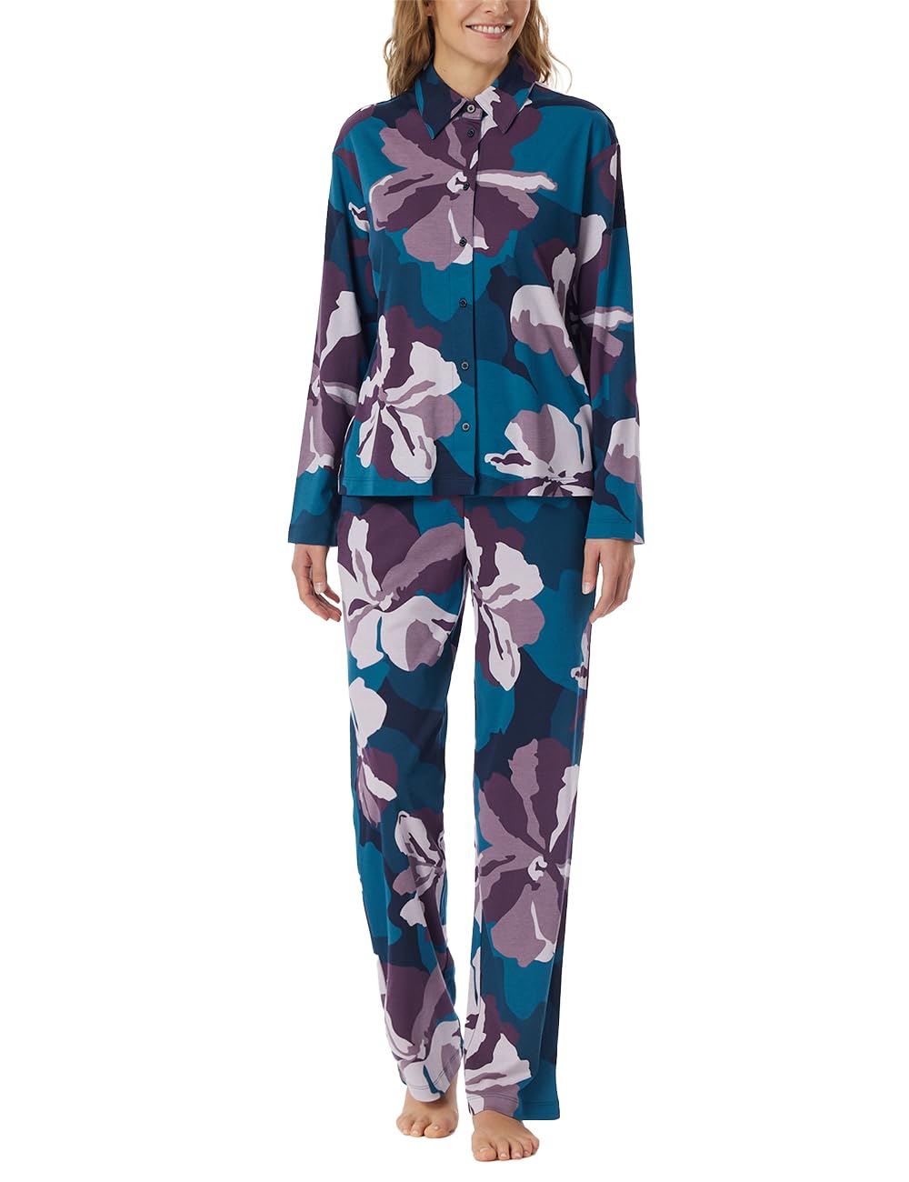 Schiesser Damen Langer Pyjama Schlafanzug Lang - 180126 40 Multicolor 4_181895, 40 Multicolor 4_1818