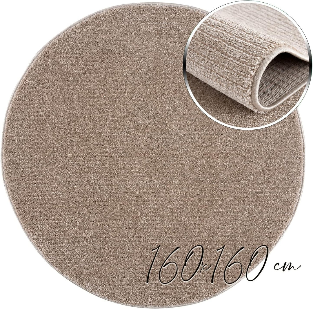 payé Teppich Rund - Beige - 200x200cm - Meliert Muster - Einfarbig - Hoch Tief Effekt - Kurzflor Wei