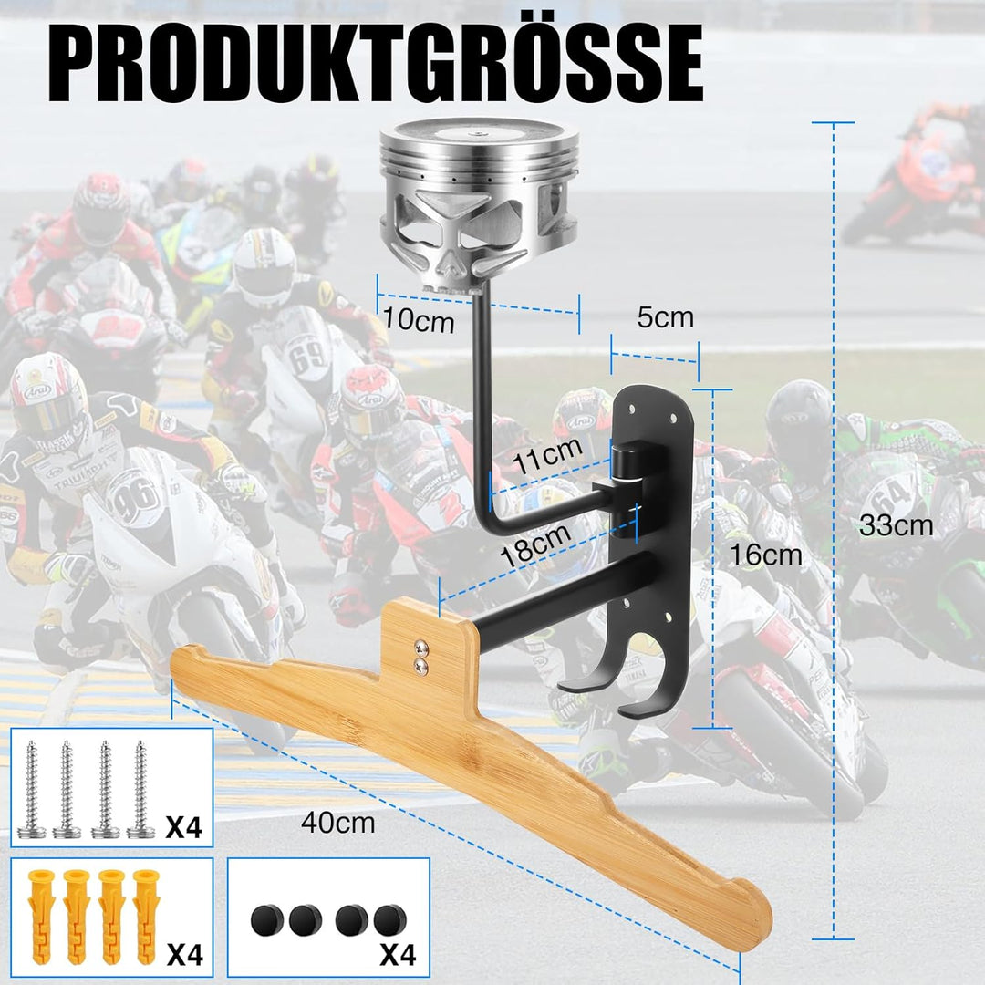 Motorrad Zubehör für Biker – 2-in-1 Wandhalterung für Helm & Jacke – Stylischer Helmhalter im Totenk