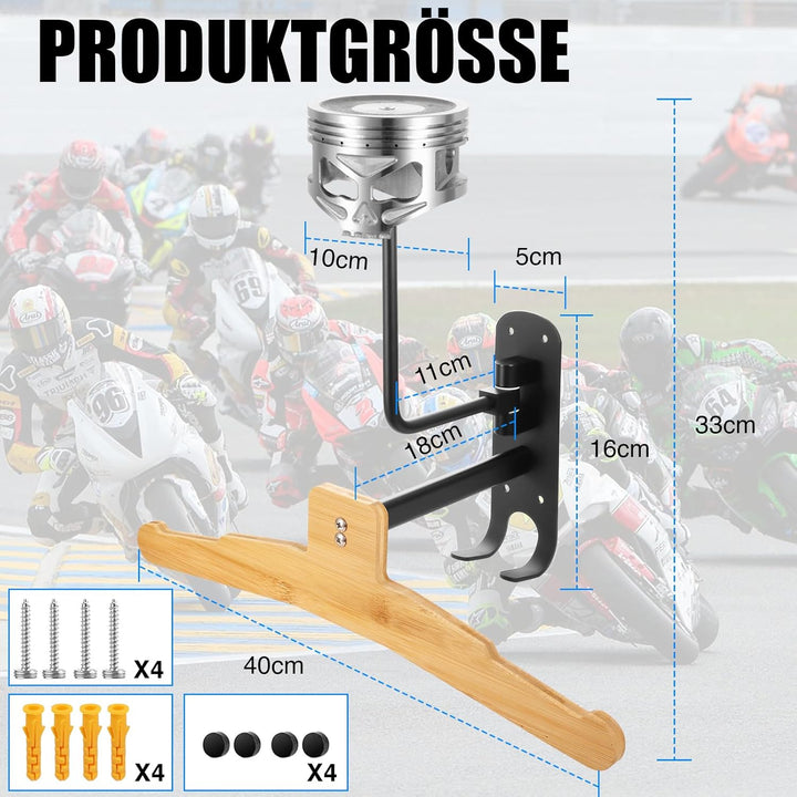 Motorrad Zubehör für Biker – 2-in-1 Wandhalterung für Helm & Jacke – Stylischer Helmhalter im Totenk