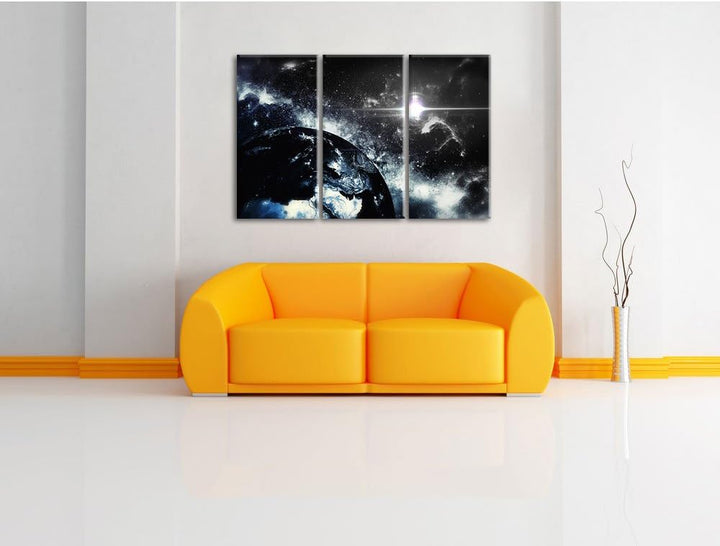Pixxprint die Erde von Oben bei Nacht B&W Detail 3-Teiler Leinwandbild 120x80 Bild auf Leinwand