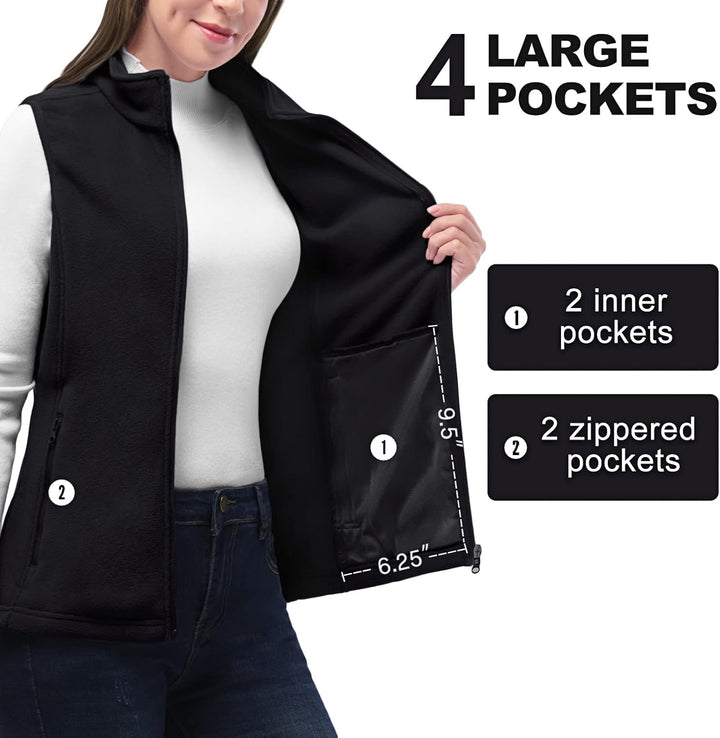 33,000ft Damen Fleece Weste Jacke Standkragen Ultraleicht Outdoor Westen Tops mit Taschen Reissversc