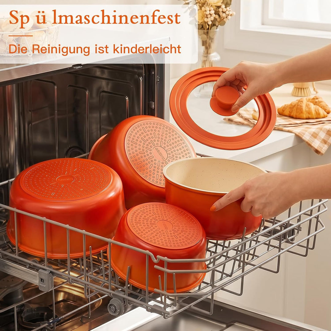 GiPP 21PCS Granit Topfset mit Abnehmbarer Griff,Induktions Topfsets Oranger Farbverlauf 21PCS-Gross,