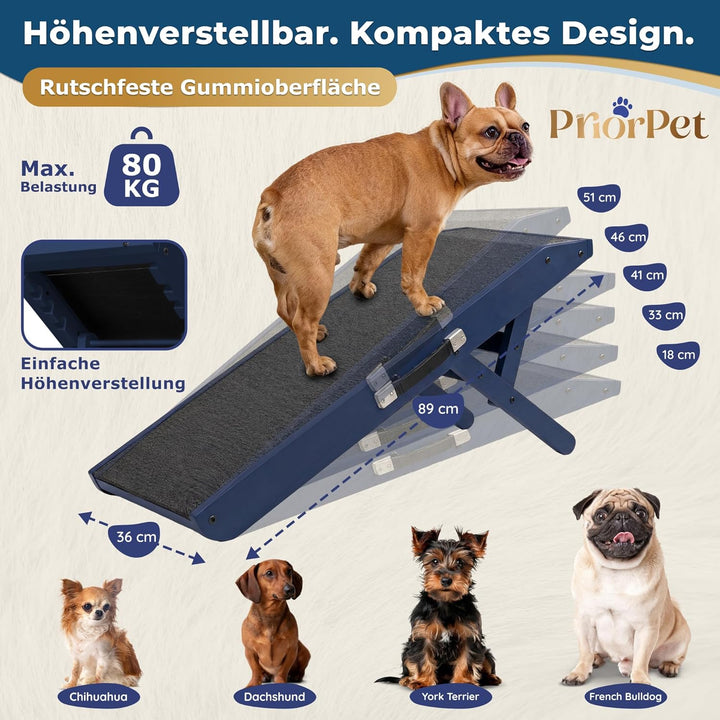 Hunderampe - Hundetreppe für kleine Hunde und grosse Hunde - Für Bett und Sofa - Birkenholz - 5 Edle