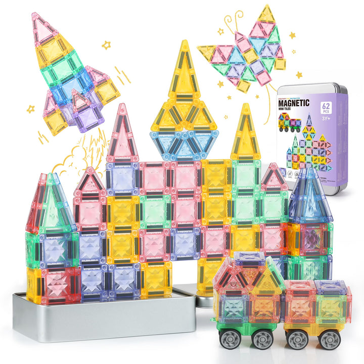 GAGAKU Mini Magnetische Bausteine Reisespielzeug 62 Teiles Magnetbausteine Resiseset Kinderspielzeug
