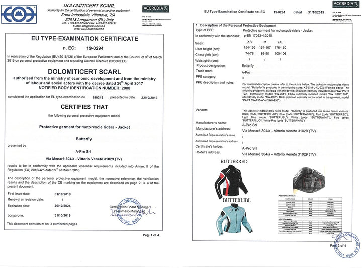 A-Pro Jacke Textil Damen Motorrad Racing All Season CE Protektoren Schwarz XXL