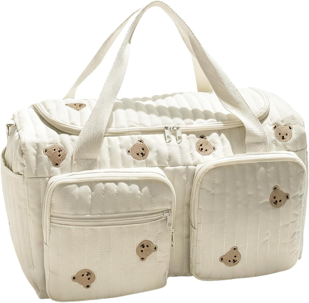 Windeltasche – Deluxe, niedliche Cartoon-Bärchen-Wickelfach-Tragetasche, Windeltasche mit grossem Fa