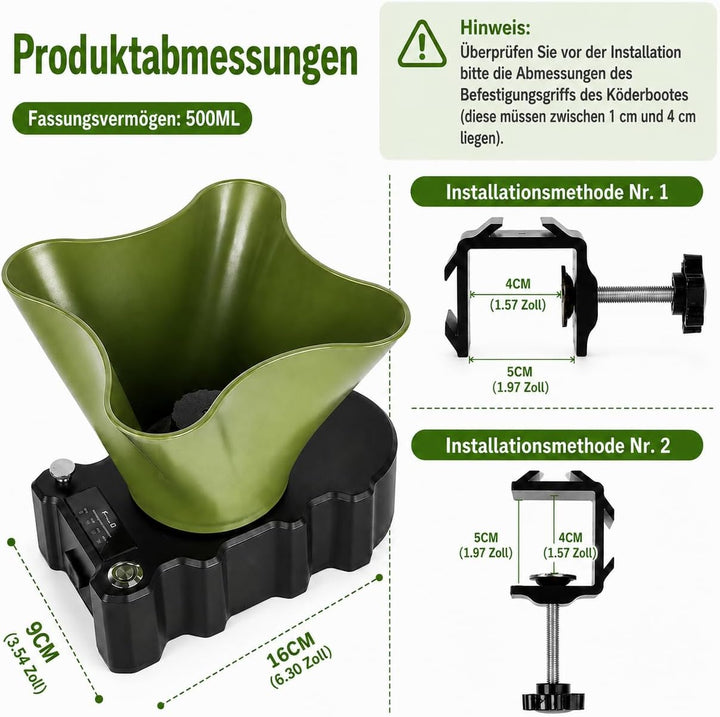 Rotierender Köderverteiler für Köderboote, Streureichweite 8 m, Zubehör für das Karpfenangeln, schne
