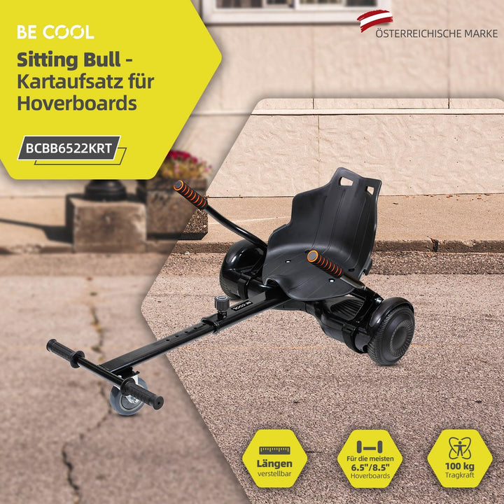 BE COOL Sitting Bull Kart-Aufsatz für Hoverboards – Universeller Hoverboard Sitz, Einstellbare Länge