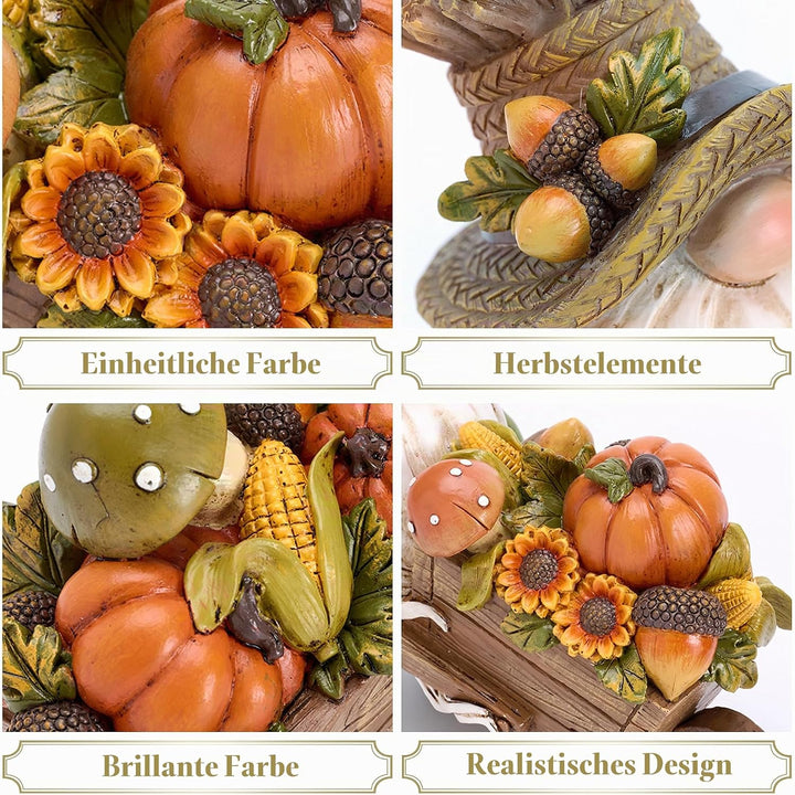 Valery Madelyn 2er Herbstdeko Figuren,10cm Kunstharz Zwerge Künstlich Kürbis für Herbst Dekoration I