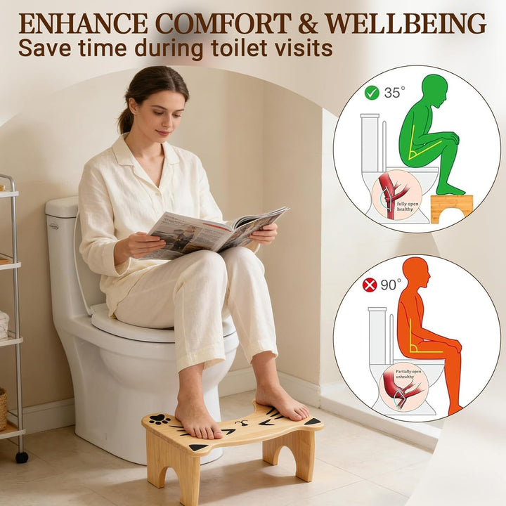 Toilettenhocker Holz, Faltbarer Toilettenhocker mit Katzendesign, Rutschfester Badezimmer-Tritthocke