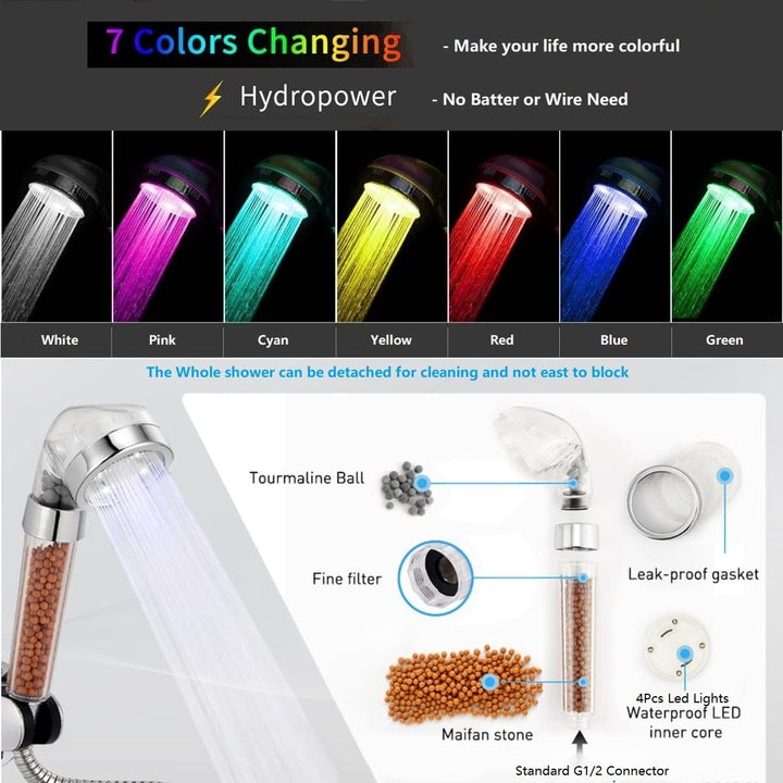 Led Duschkopf 7 Farben Licht Automatische, Druckerhöhend Wassersparender Handbrause Duschkopf mit Fa