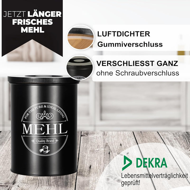 IDEALTASTIC® Premium Mehl Aufbewahrung schwarz, Luftdichte Mehldose 500g für die Küche I Robuster Me
