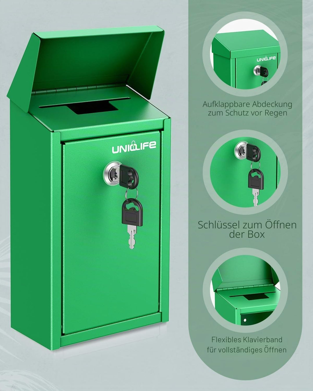 Uniclife Schlüsselbox Aussen Metall Spendenbox mit Schloss Sicherer Briefkasten Wandmontage mit Einw