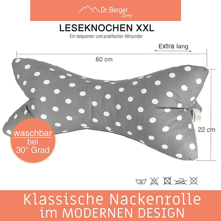 Dr. Berger Leseknochen Nackenrolle Kissen Buchkissen Fernsehkissen - 100% Baumwolle Dekokissen als B