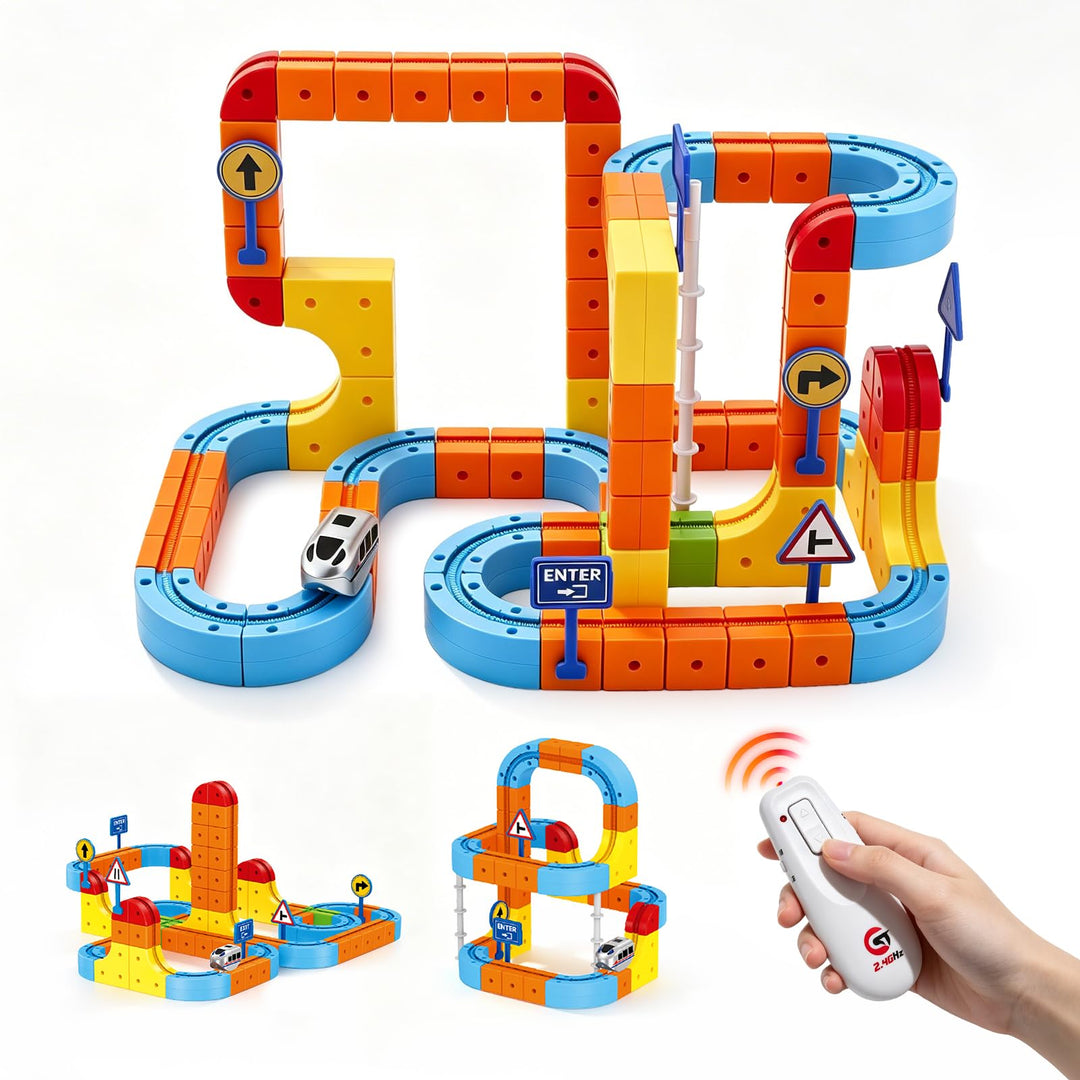 147PCS Eisenbahn Kinder Elektrisch, Cube Track Block mit Schwerkraft Defying 3D-Layouts, 2 Züge &amp; Fe
