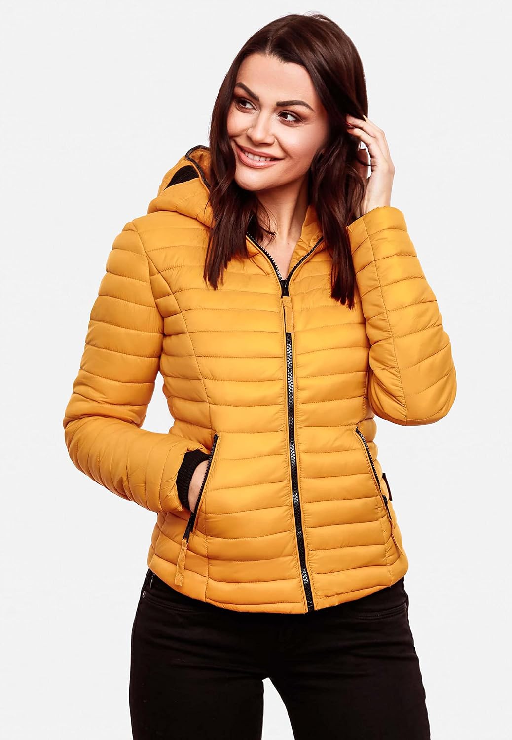Navahoo Damen Damen leichte Übergangsjacke Steppjacke mit Kapuze Kimuk XS-XXL XS Gelb, XS Gelb