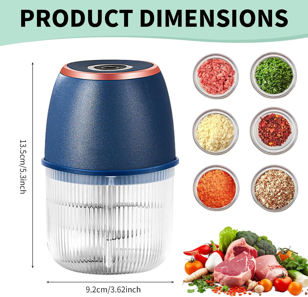 RANJIMA Mini Zwiebel Zerkleinerer, 350ml Elektrischer Küchenzerkleinerer mit 6 Edelstahlklingen, tra