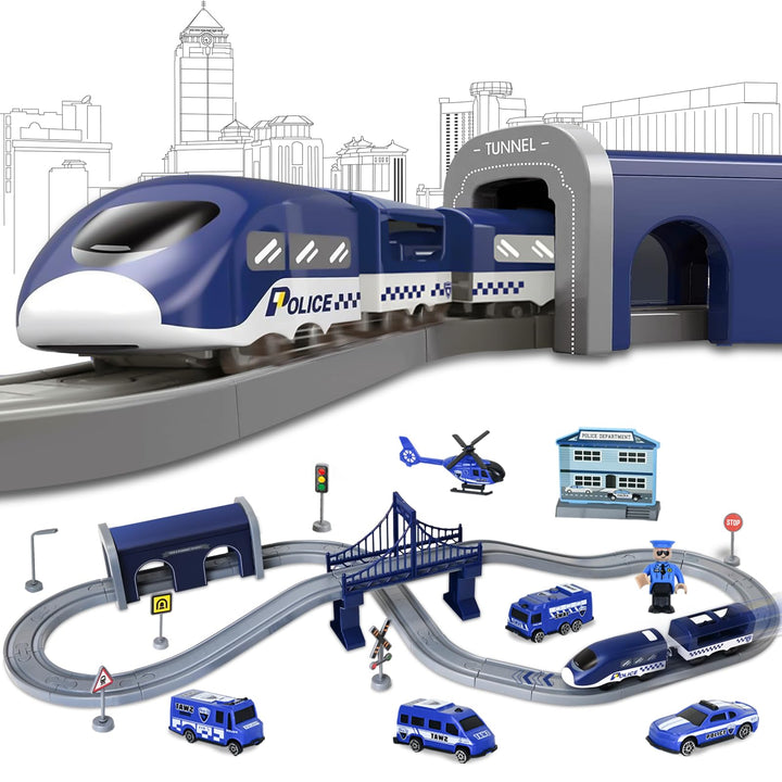 Joellfuner Eisenbahn Elektrisches Zugset Spielzeug Kinder, Autorennbahn Rennstrecke mit Brio-Schiene