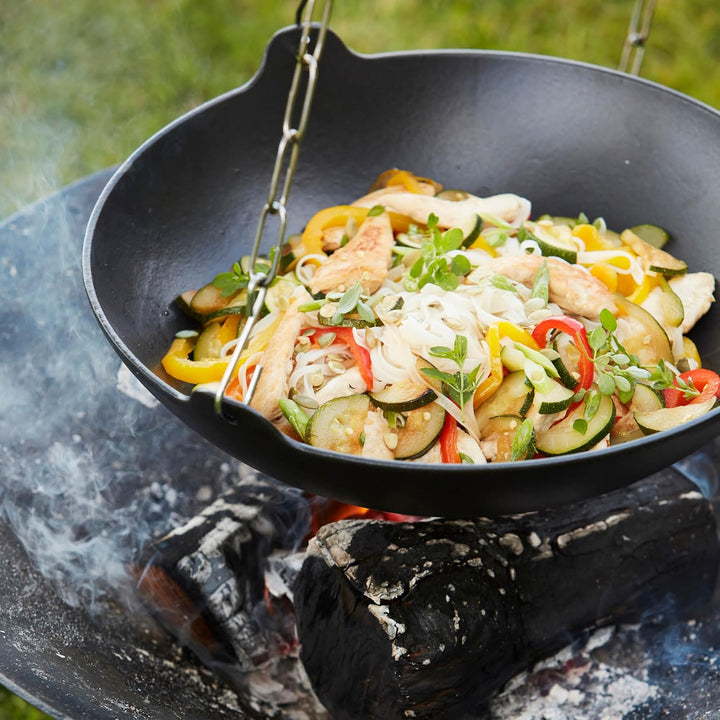 Barbecook Junko Gusseisen Wok zum Befestigen am Schwenkgrill, schwarz, rund, 37 cm