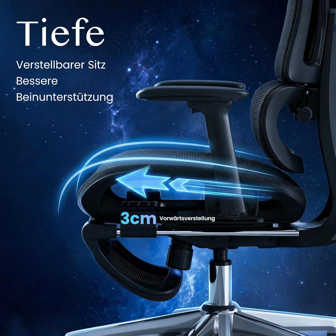FLEXISPOT ErgoX Ergonomischer Bürostuhl mit Fussstütze Schreibtischstuhl, 3D-Armlehnen, 3D-Kopfstütz