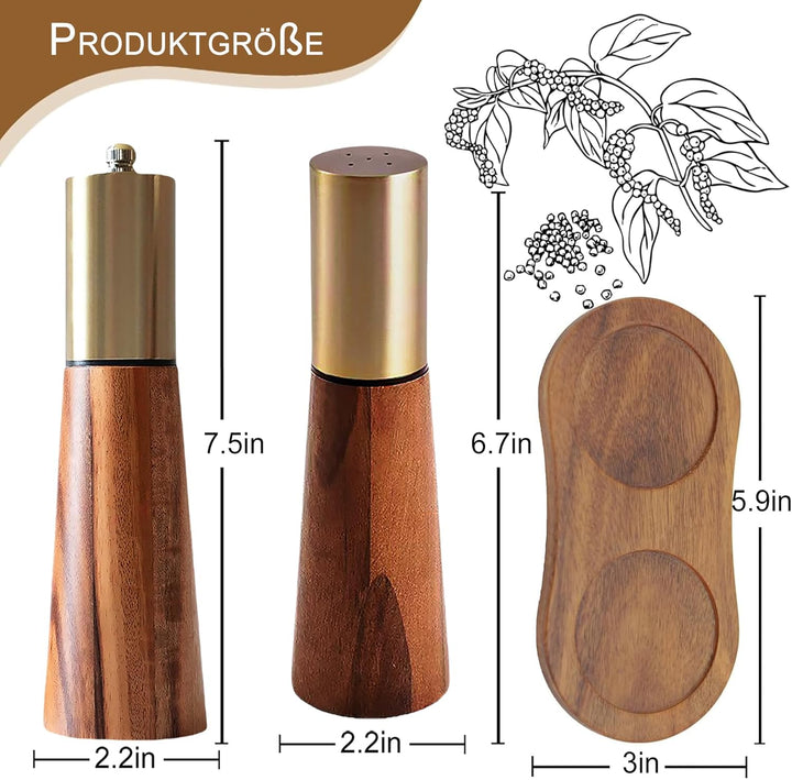 Set aus Salzstreuer und Pfeffermühle Manuelle Pfeffermühle Mit Holzsockel Mahlwerk aus Keramik Einst