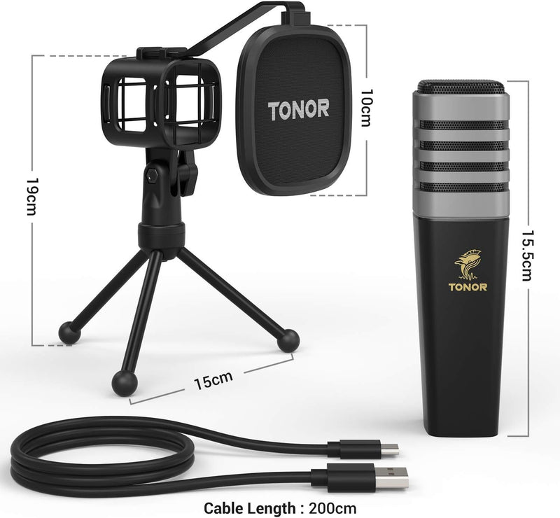 TONOR USB Mikrofon Nierencharakteristik Kondensator Computer PC Mikrofon mit Ständer, Popfilter, Mik
