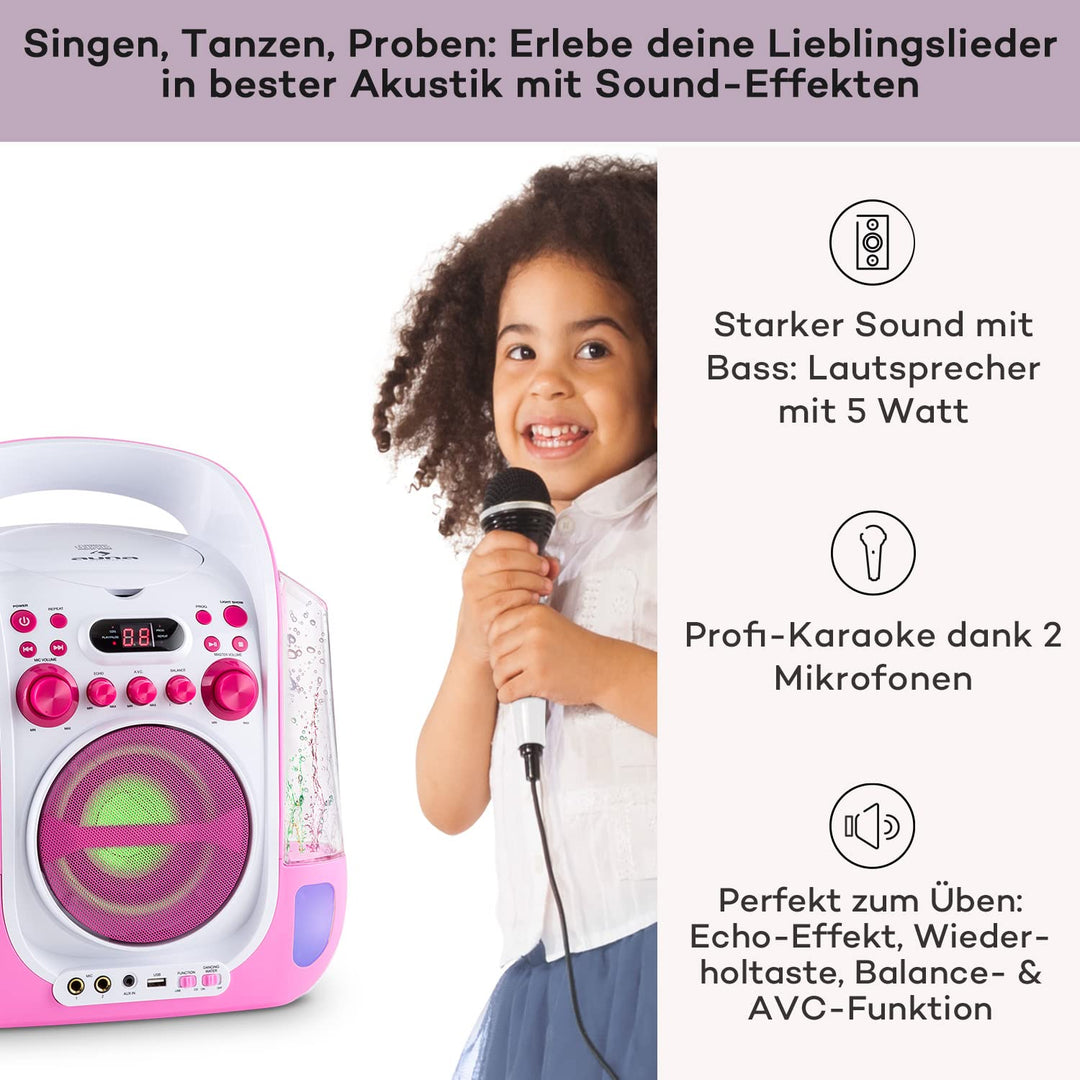 auna Kara Liquida Karaoke Anlage - Karaoke Maschine mit 2 x Mikrofon, Karaoke Box mit Spezialeffekte
