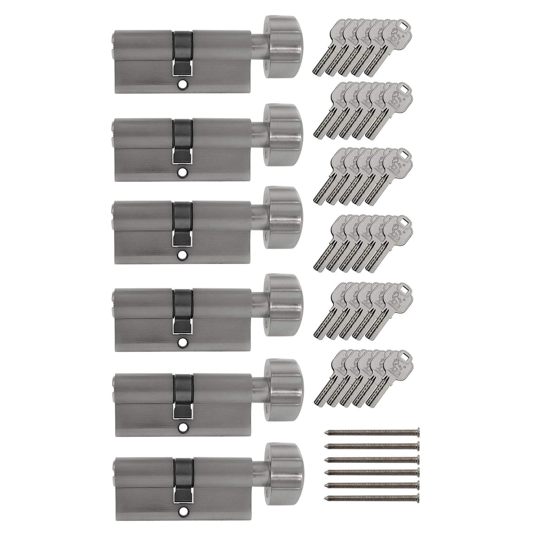 6x Zylinderschloss 60 mm gleichschliessend mit Knauf KD (mit Not- und Gefahrenfunktion) inkl. 30 Wen