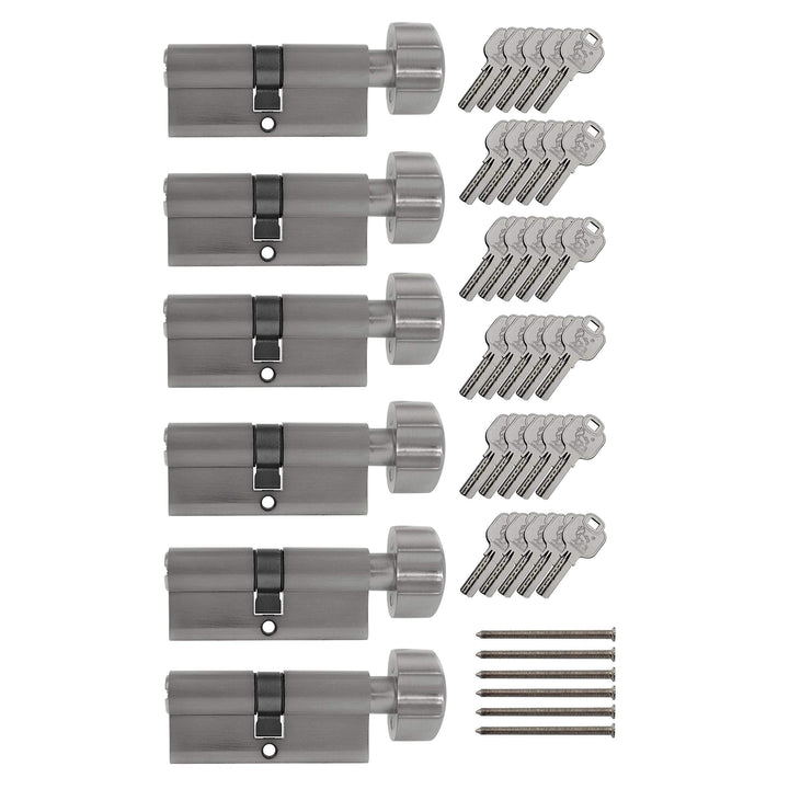 6x Zylinderschloss 60 mm gleichschliessend mit Knauf KD (mit Not- und Gefahrenfunktion) inkl. 30 Wen