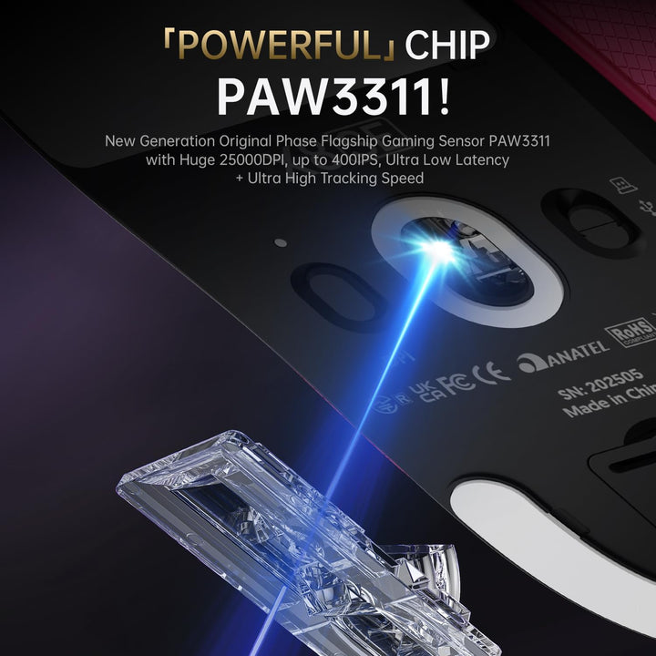 ATTACK SHARK X8SE Mouse with Grip Tape for Large Hand, 55g Superlight, PixArt PAW3311 Gaming Sensor,