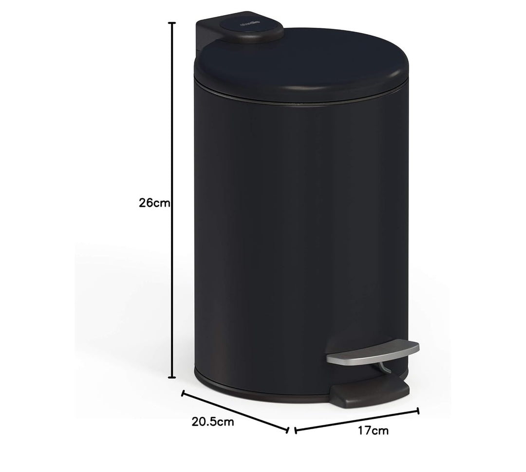 3 Liter Treteimer Edelstahl schwarz matt mit Absenkautomatik Klappdeckel leise schliessend Softclose