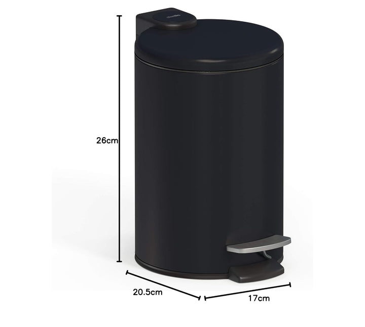 3 Liter Treteimer Edelstahl schwarz matt mit Absenkautomatik Klappdeckel leise schliessend Softclose