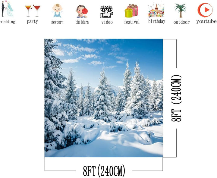 AIIKES 8x8FT Schneelandschaft Hintergrund Winter Wald Schnee Baum Fotografie Hintergrund Outdoor Him