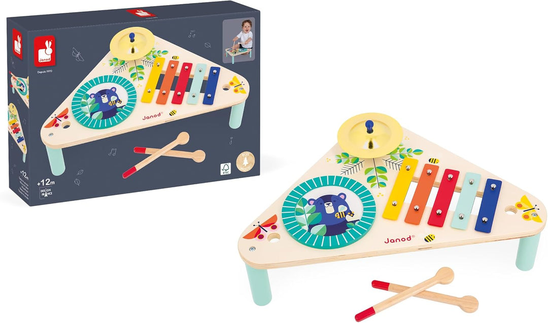 Janod - Gioia Musiktisch aus Holz 3 Kinderinstrumente - Rollenspiel und Musikalische Früherziehung -