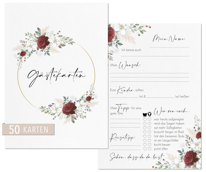 50 Gästekarten Hochzeit - Gästekarten Hochzeit zum ausfüllen - Gästebuchkarten für Hochzeit - Gästeb