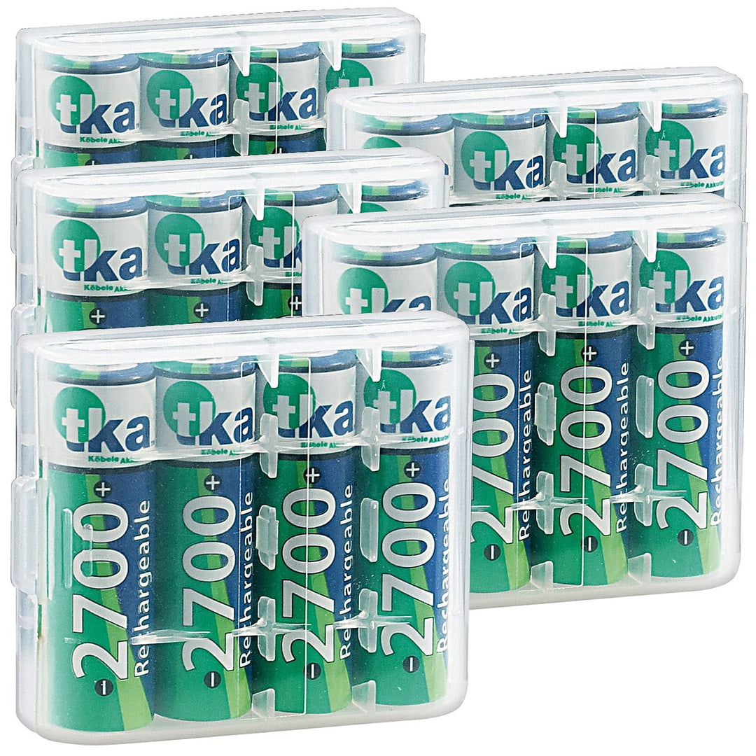 tka Köbele Akkutechnik AA Batterien: 20er-Set NiMH-Akkus Typ AA/Mignon, 2.700 mAh, mit Aufbewahrungs