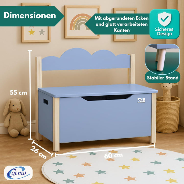 Spielzeugtruhe mit Sitzbank, Holztruhe Grau Trudi 60×26×55 cm – Kinderzimmer Bank mit Stauraum, Spie