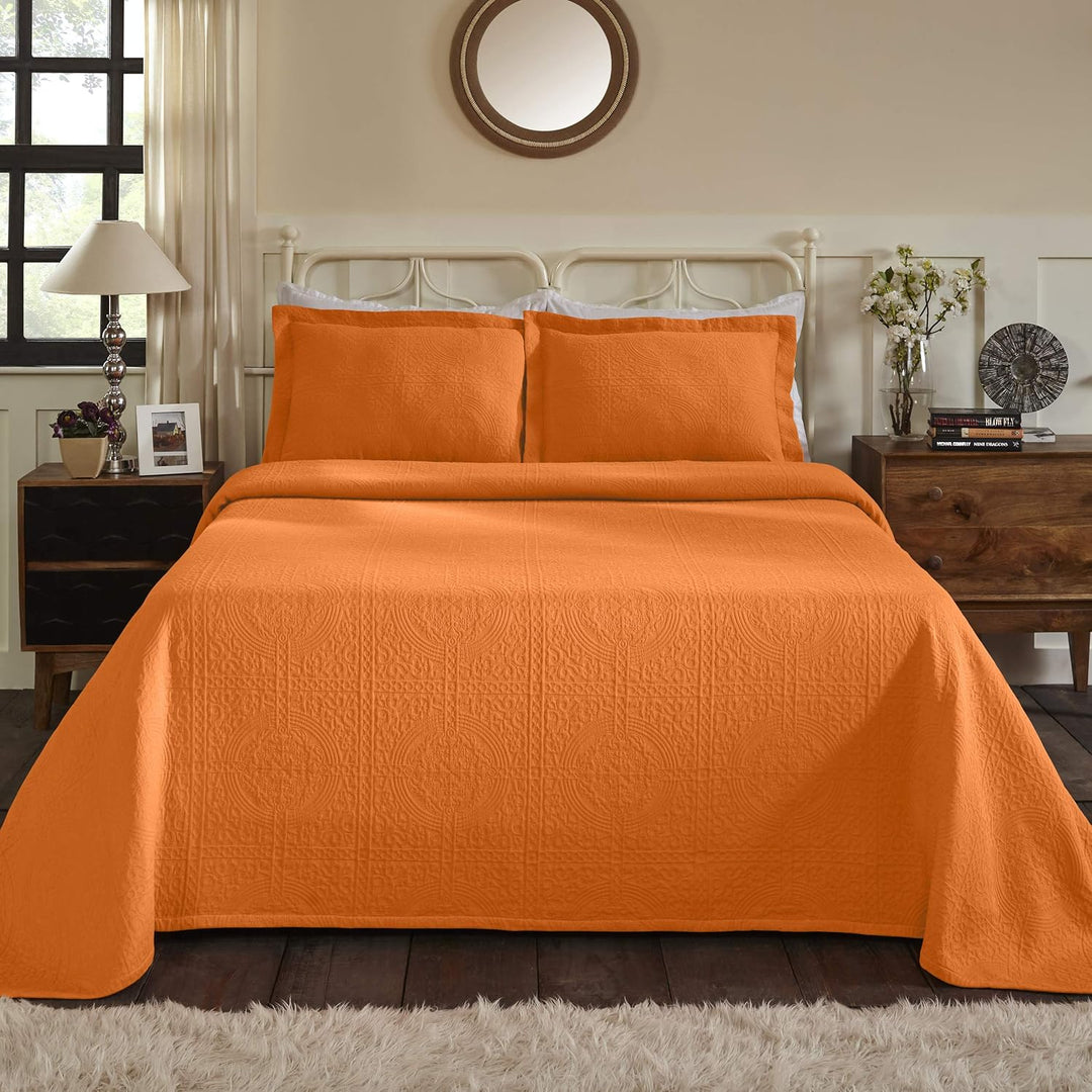 SUPERIOR 100% Baumwolle Fleur de Lis Matelasse Tagesdecke für Doppelbett, Mandarine Twin Mandarin, T