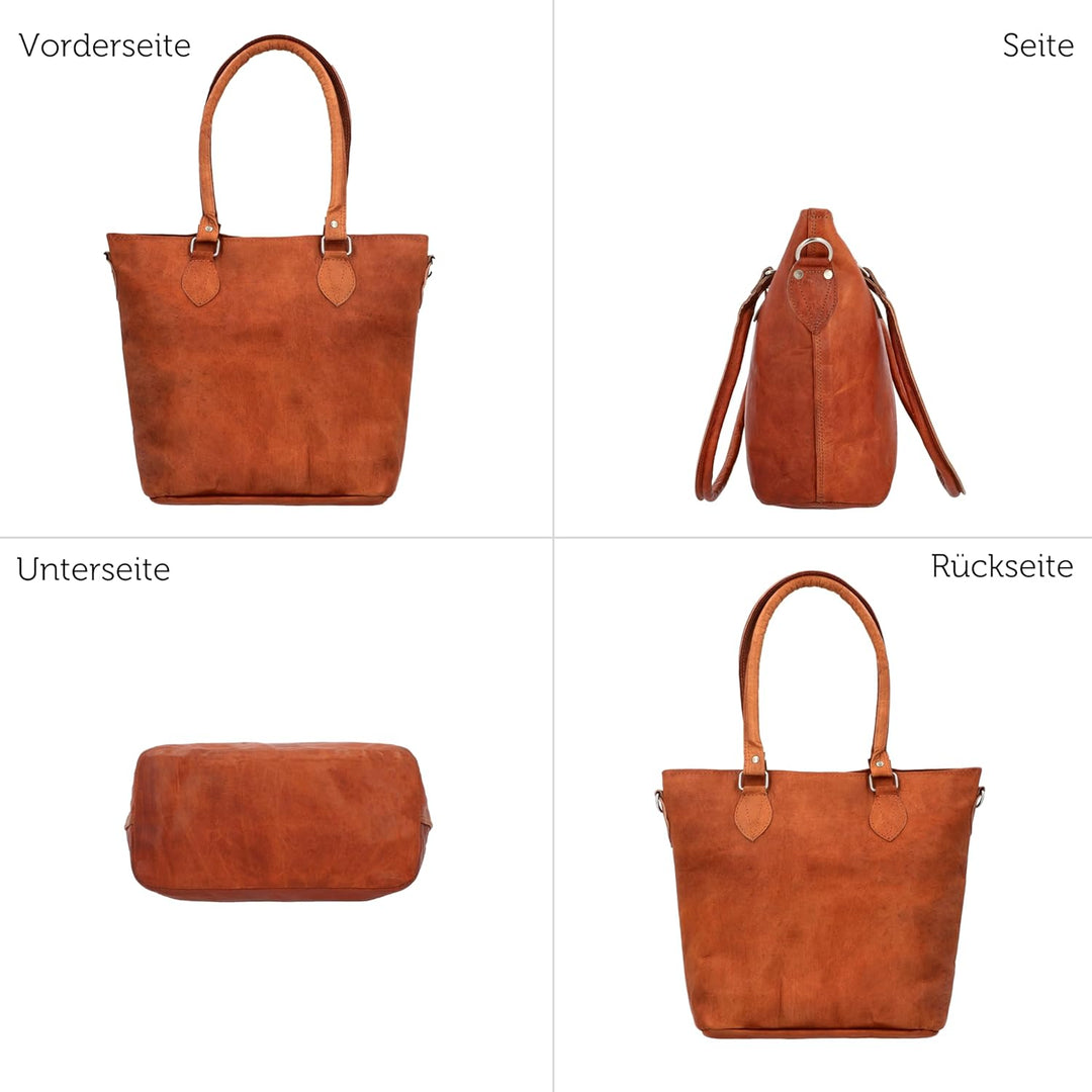 Gusti Handtasche Leder- Therese Damen Handtasche Umhängetasche Shopper Ledertasche Braun Leder