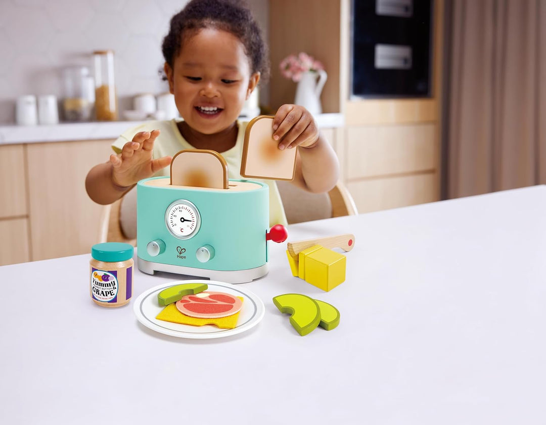 Hape Pop-up-Toaster-Set Kling, Timer & Zubehör, realistisches Spielen, ab 24 Monaten, fantasievoller