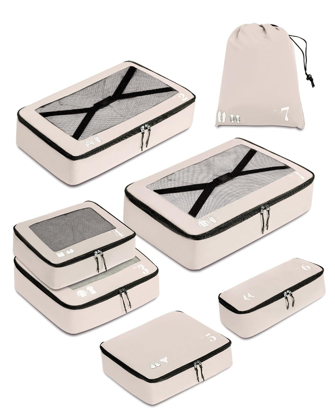 ECOHUB 7 Teilig Koffer Organizer Set, Packing Cubes mit Reissverschluss, Recyceltes PET Packwürfel S