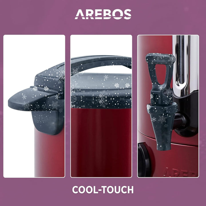 Arebos Glühweinkocher 950 W | Heissgetränkespender | 8,8 L | mit Auffangschale, Auslasshahn, Thermos