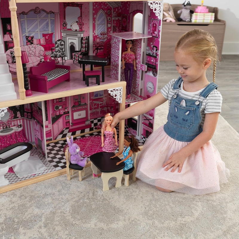 KidKraft Amelia Puppenhaus aus Holz mit Möbeln und Zubehör, Spielset mit Balkon und Aufzug für 30 cm