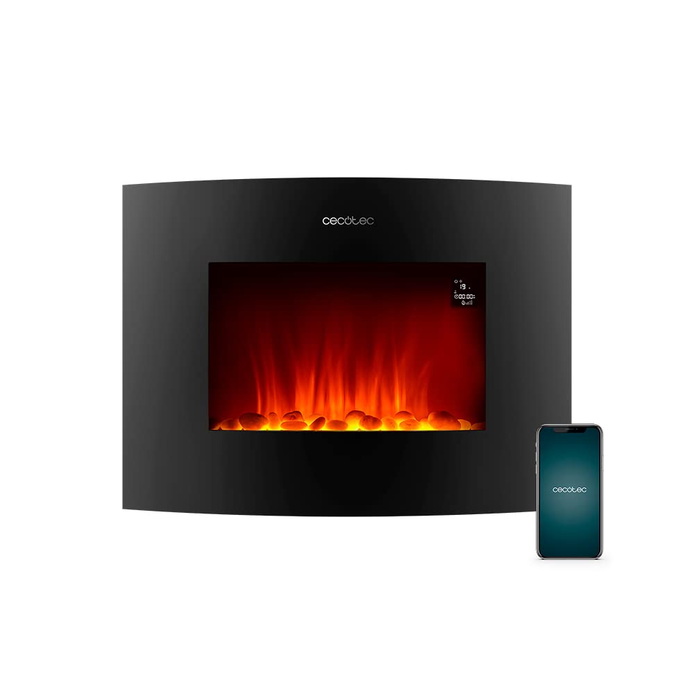 Cecotec Dekorativer Elektrischer Kaminofen ReadyWarm 2250 Curved Flames Connected. 22", 2000 W, Steu