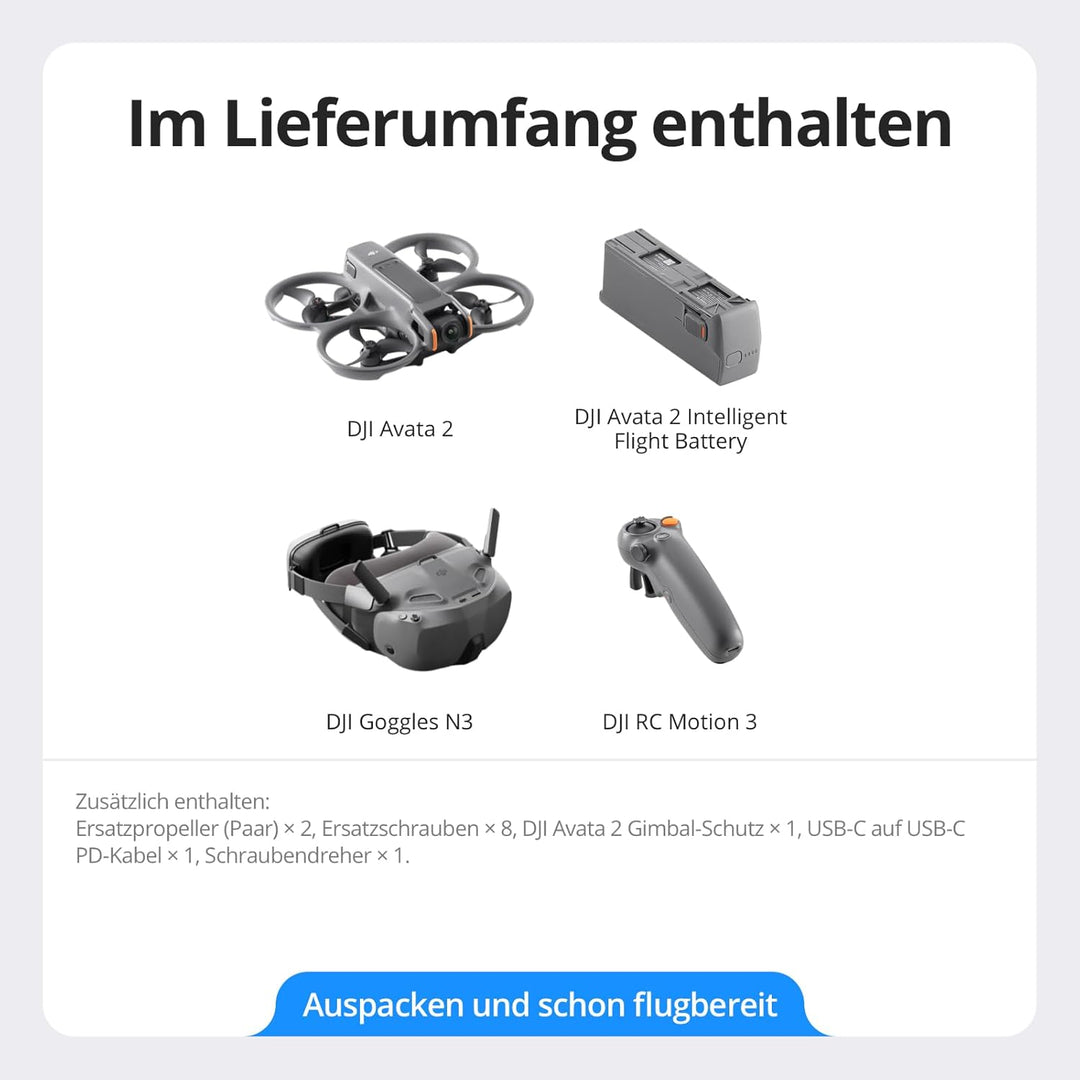 DJI Avata 2 Fly Smart Combo (ein Akku), FPV-Drohne mit Kamera 4K, Immersive Experience, One-Push-Akr