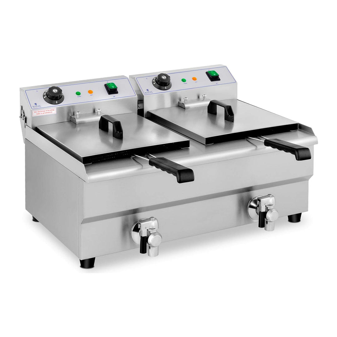 Royal Catering Elektro-Doppel-Fritteuse Edelstahl Doppel-Fritteuse (2 x 3200 W, Kapazität: 2 x 13 l,