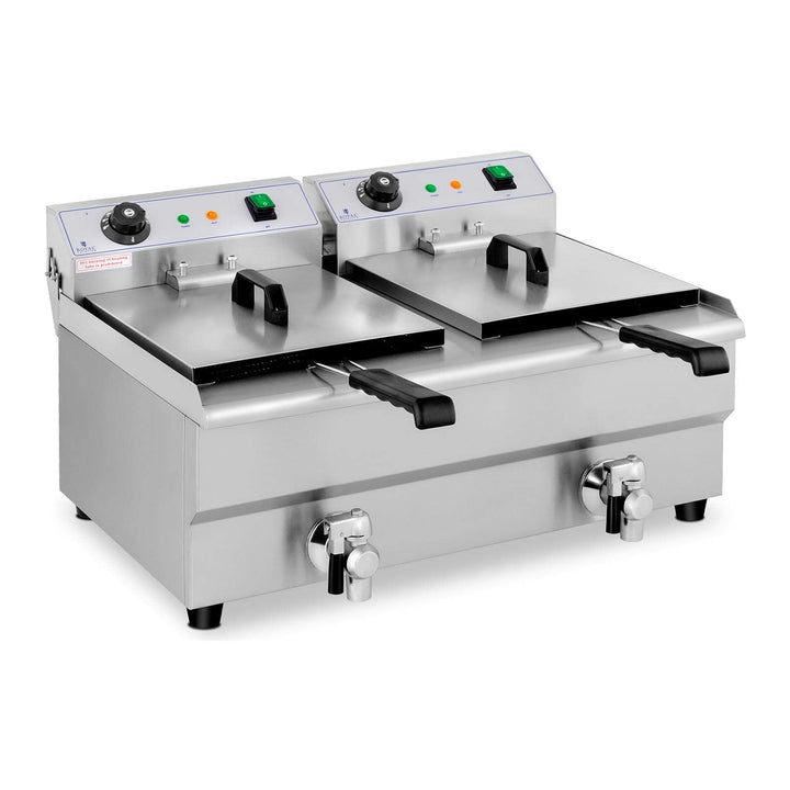 Royal Catering Elektro-Doppel-Fritteuse Edelstahl Doppel-Fritteuse (2 x 3200 W, Kapazität: 2 x 13 l,