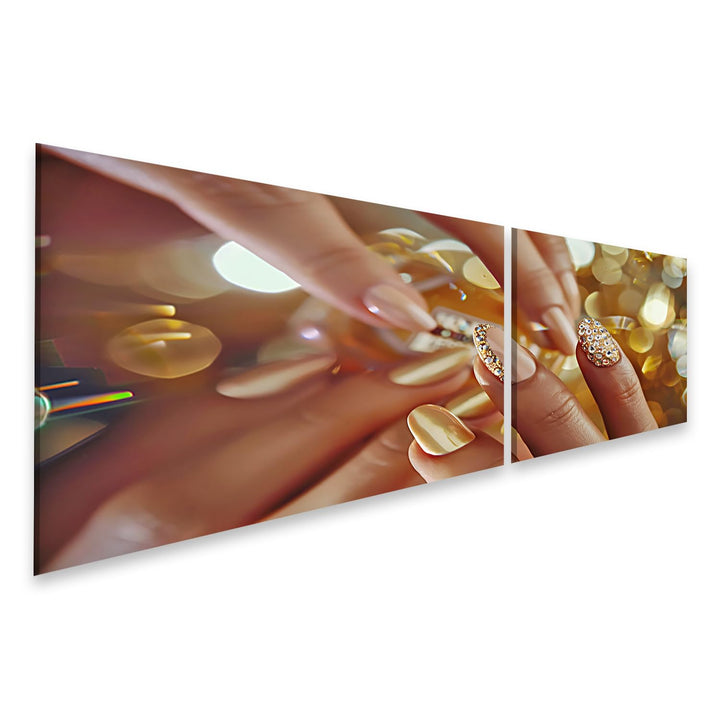 islandburner Prime Bild auf Leinwand Goldene Nagelkunst im Urlaubsstil mit Heller Maniküre, funkelnd